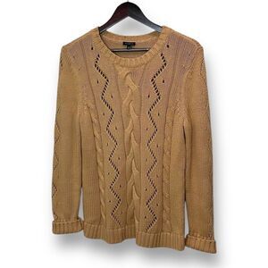 Talbots Women's Cable Knit Pullover Sweater‎ Brown Medium Fisherman Chunky